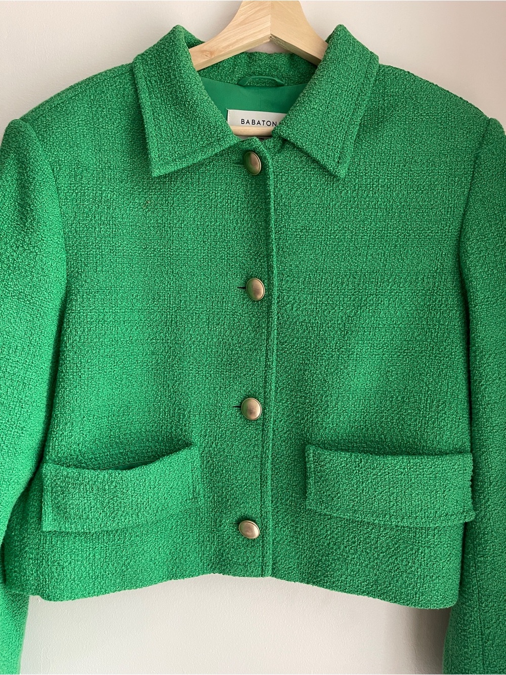 Aritzia Babaton Bright Green Tweed Cropped Blazer Jacket - Picture 3 of 13